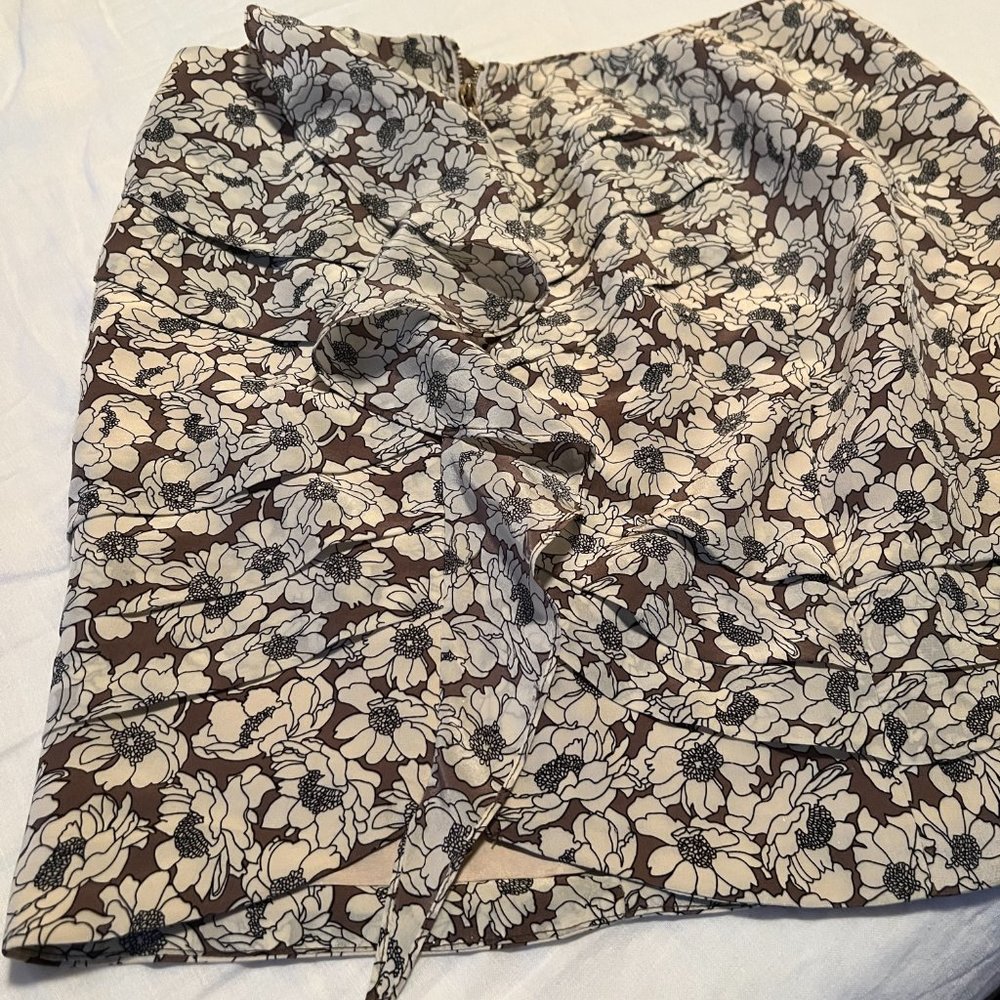 Leifsdottir Silk Magnolia Floral Print Ruffle Mini Skirt, Size XS/0